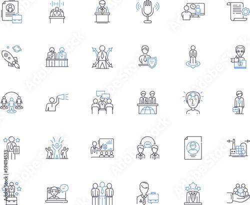 Statecraft line icons collection. Diplomacy, Leadership, Governance, Strategy, Policy, Negotiation, Unity vector and linear illustration. Stability,Security,Sovereignty outline signs set