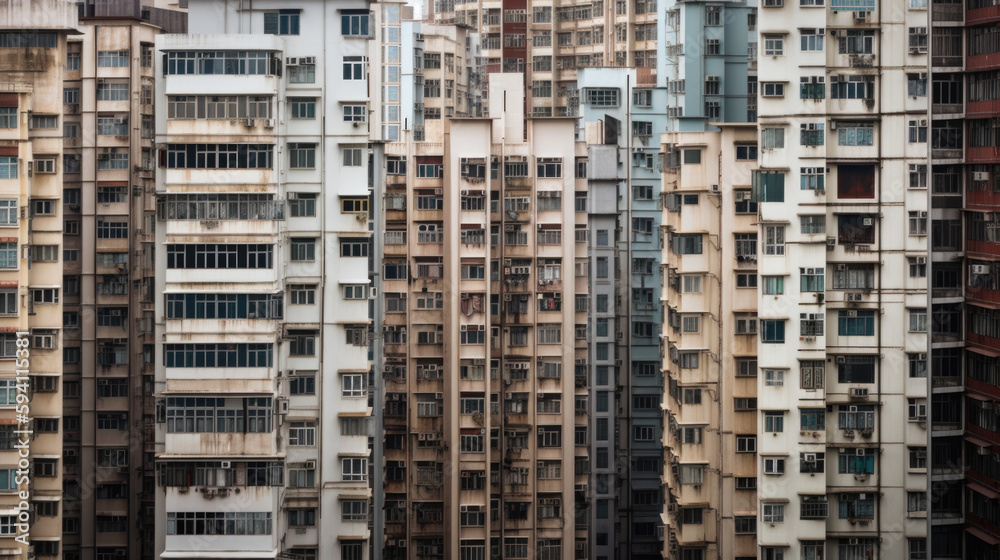 urban big city with big houses. panel building. Generative AI urban big city with big houses. panel building. Generative AI