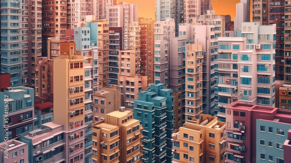 Obraz premium urban big city with big houses. panel building. Generative AI
