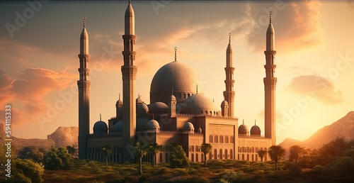 a beautiful mosque. islam concept. Generative AI