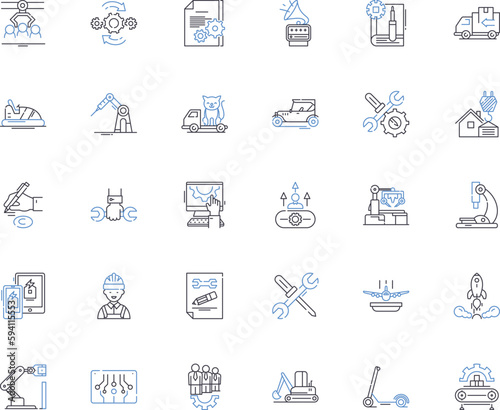 Kinetics line icons collection. Movement, Speed, Dynamics, Reaction, Acceleration, Force, Momentum vector and linear illustration. Flow,Motion,Energy outline signs set