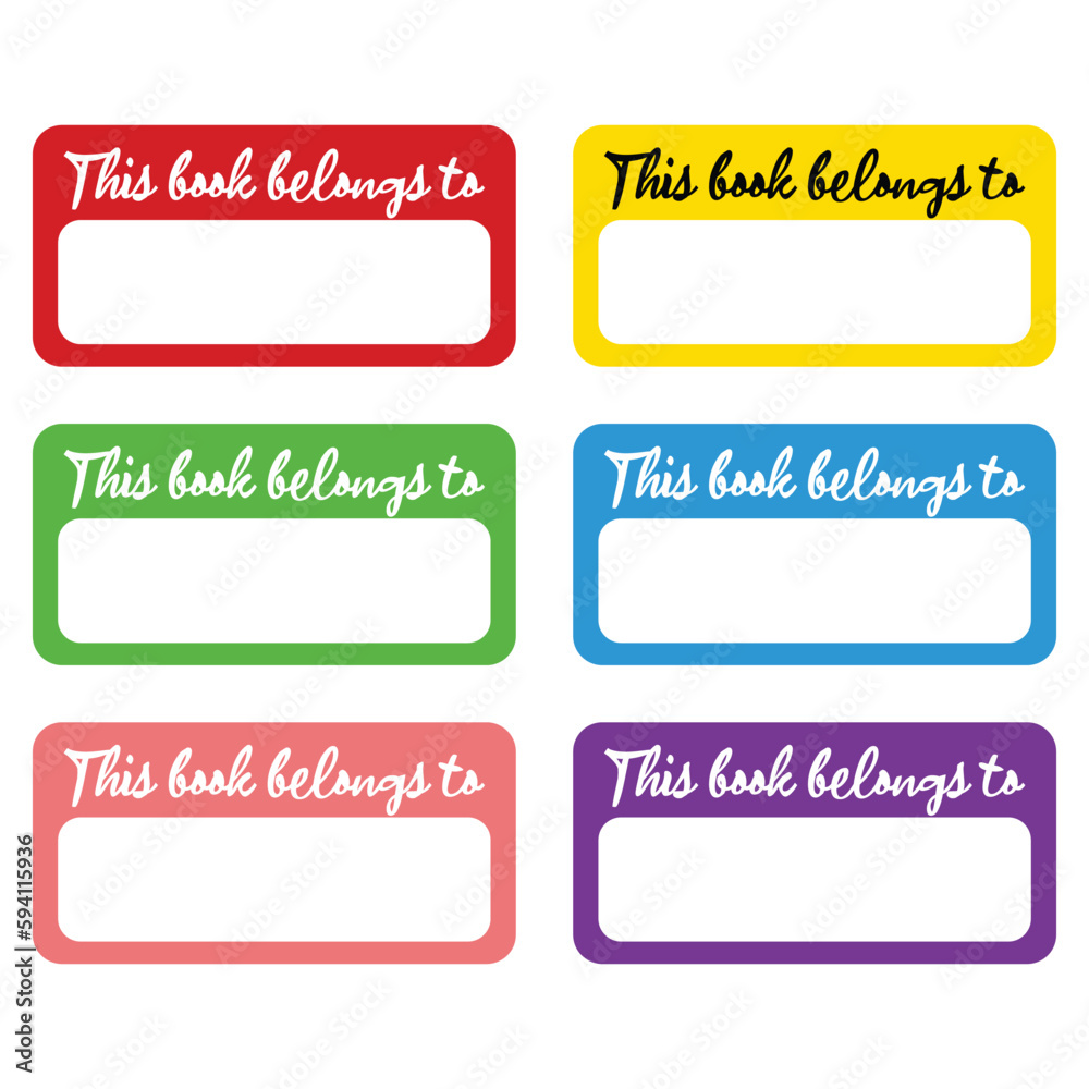 Illustration of a set of colorful label sticker templates with blank text. Sticker marking the ownership of an item, book, bag, etc. Name tag for ownership identification Illustration of a set of colorful label sticker templates with blank text. Sticker marking the ownership of an item, book, bag, etc. Name tag for ownership identification