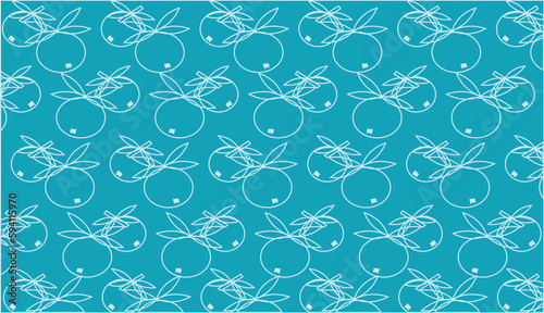 Seamless pattern with berries and leaves on a blue background. The background is a simple, flat blue color with a regularly repeating fruit pattern