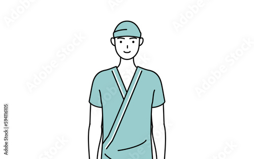 正面を向いた笑顔の男性入院患者