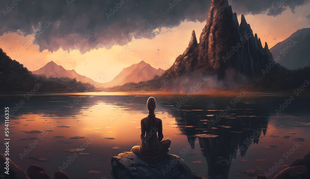 The Serenity of Lotus: Finding Inner Peace with the Meditating Yogi Woman, AI Generative
