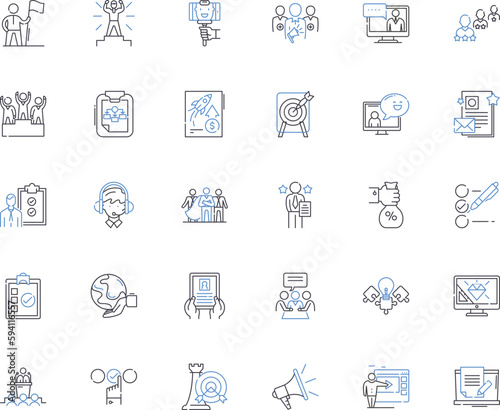 Publicity line icons collection. Exposure, Promotion, Buzz, Visibility, Attention, Media, Coverage vector and linear illustration. Press,News,Advertising outline signs set