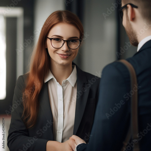 Hiring manager greeting male applicant with a handshake