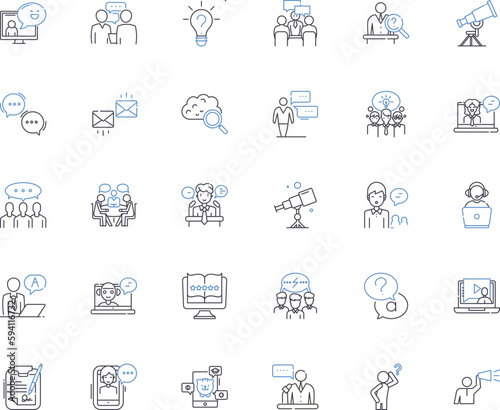 Interrogations and replies line icons collection. Inquiry, Query, Question, Interrogation, Examination, Investigation, Challenge vector and linear illustration. Testimony,Response,Answer outline signs