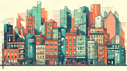City skyline background illustration drawing style  building and architecture.