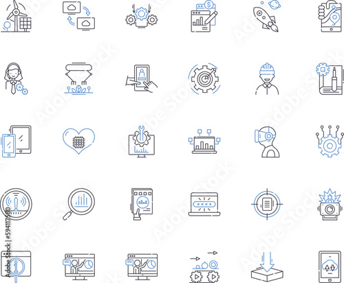 Computerized systems line icons collection. Automation, Programming, Software, Database, Algorithm, Nerk, Interface vector and linear illustration. Analytics,Cybersecurity,Cloud outline signs set photo