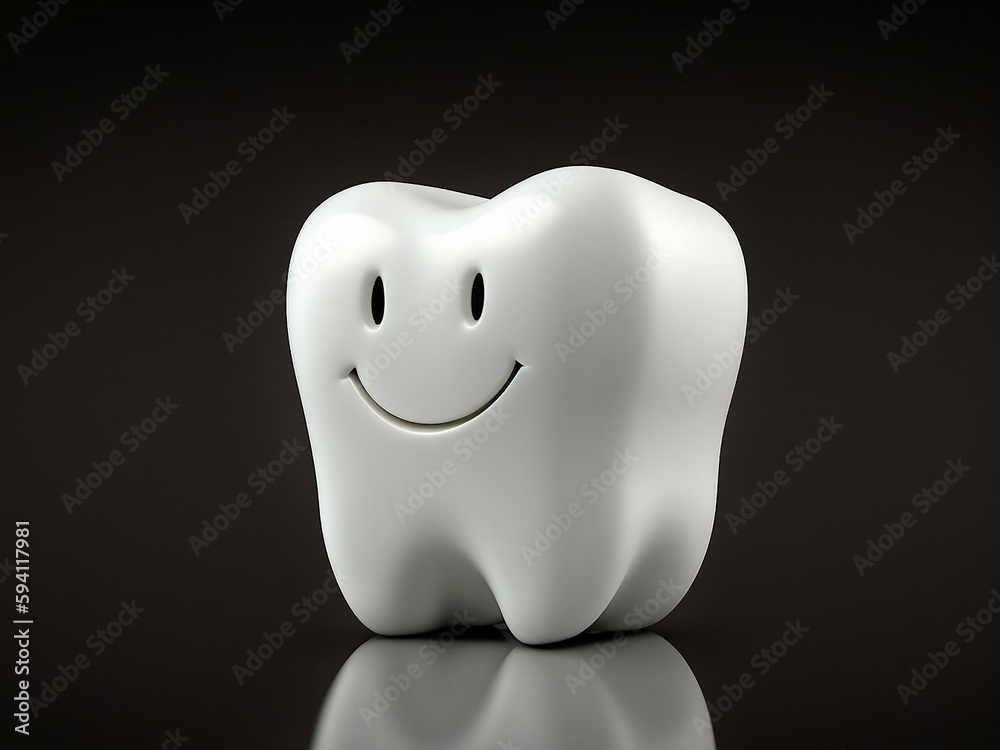 Cheerful emoticon directly on a human white tooth, close-up, on an isolated background. Generative AI Cheerful emoticon directly on a human white tooth, close-up, on an isolated background. Generative AI