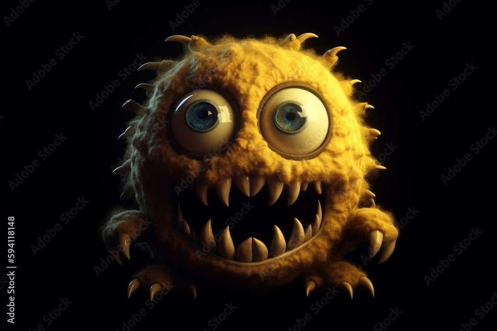 A scary monster with big yellow eyes and creepy smile. Generative AI