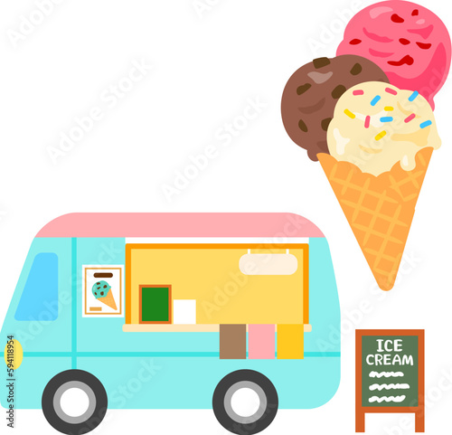 アイスクリームのキッチンカー、移動販売車