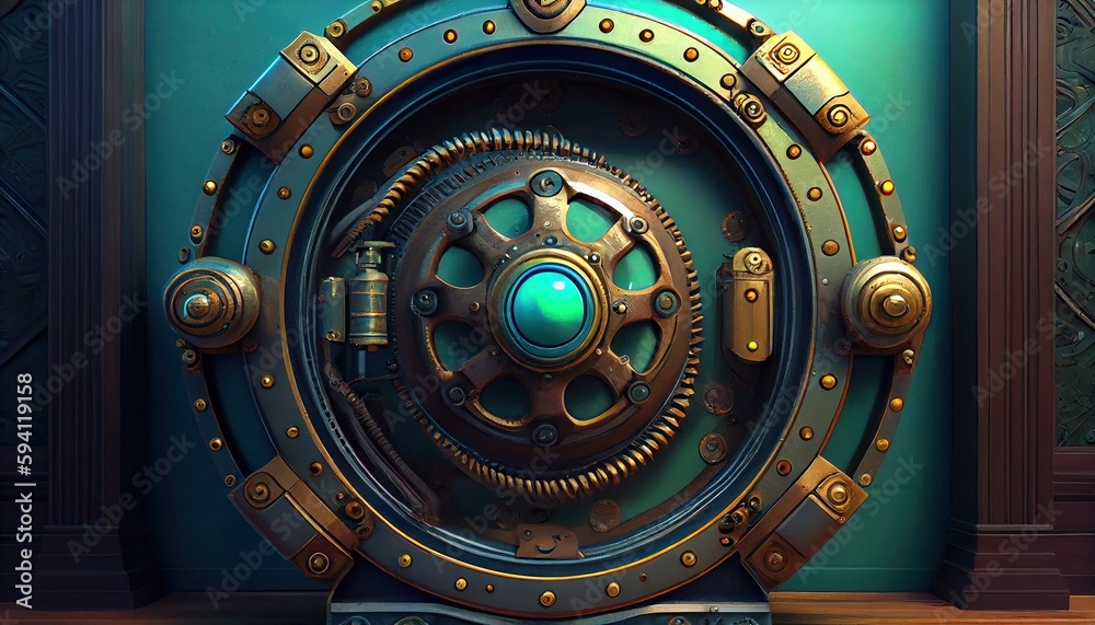 Fototapeta premium steampunk portal generator, digital art illustration, Generative AI