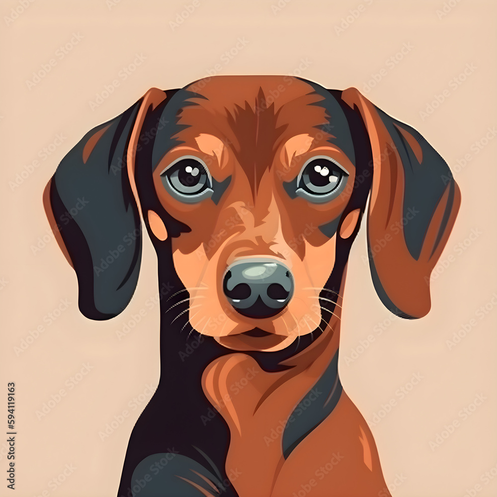 Portrait illustration of a cute brown dachshund, pet drawing