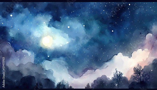 sky with clouds and star watercolor background © kittipon