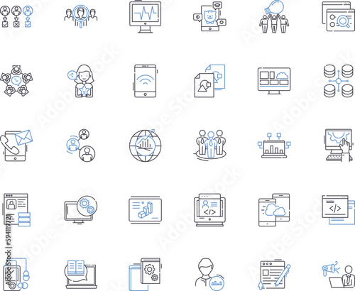 Online engagement line icons collection. Interaction, Participation, Feedback, Conversation, Dialogue, Connect, Communicate vector and linear illustration. Collaboration,Relationship,community outline
