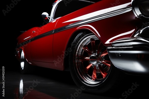 a red car with a chrome rim and a chrome hood and wheels is shown in a black background with a red background. Generative AI © David