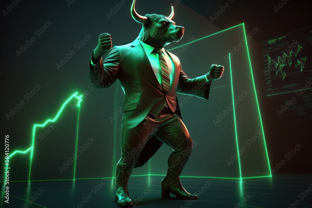 Bull bullish divergence in Stock market and Crypto currency with green graph background. Created Generative Ai Bull bullish divergence in Stock market and Crypto currency with green graph background. Created Generative Ai