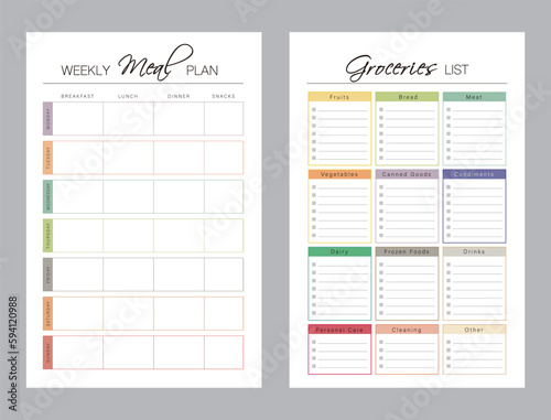 Meal Planner and groceries list planner. Plan you food day easily. Vector illustration