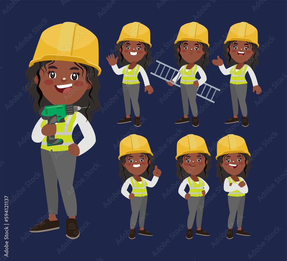 Set of worker with different poses Set of worker with different poses