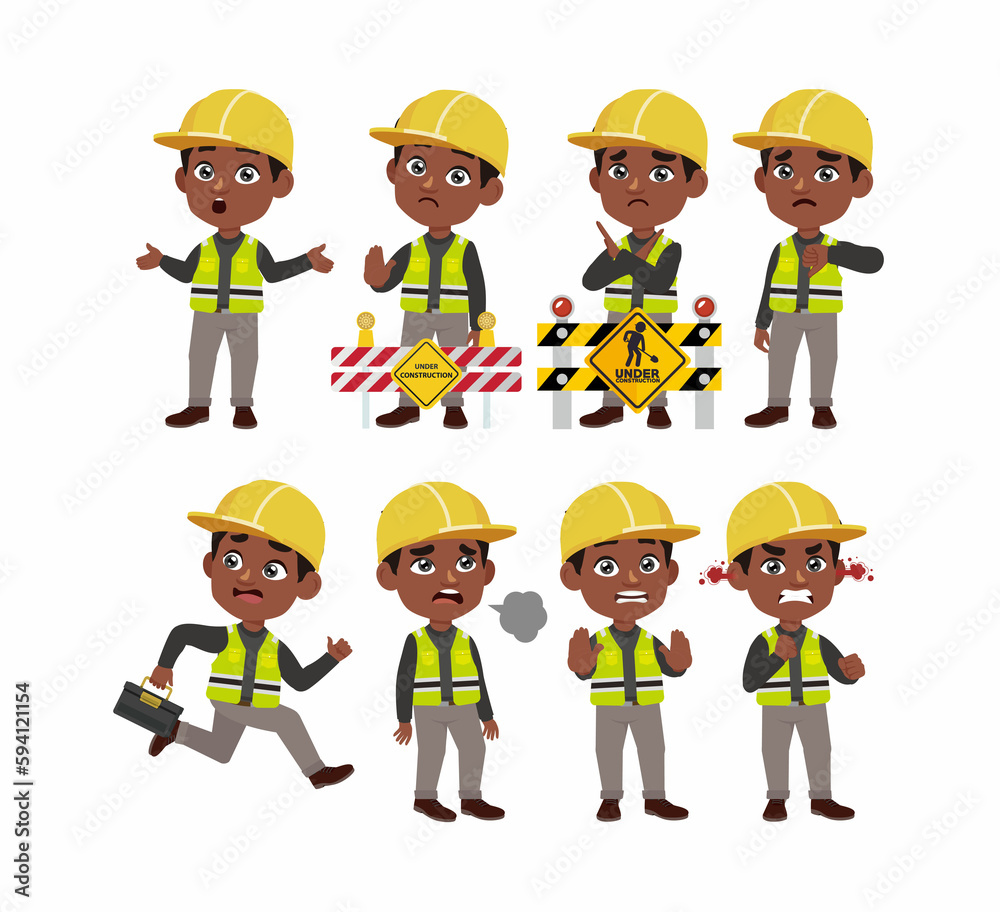 Set of worker with different poses