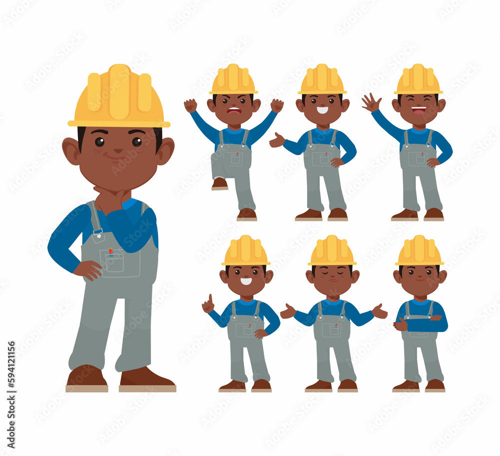 Set of worker with different poses