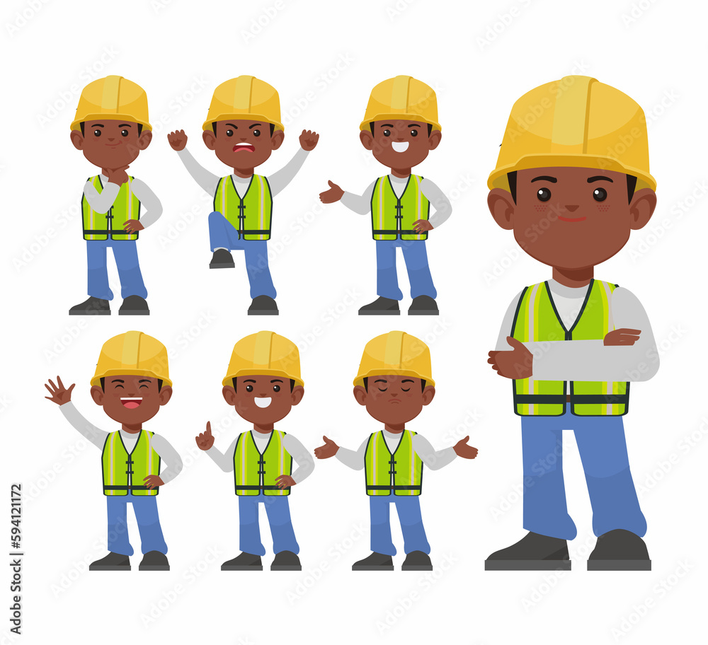 Set of worker with different poses Set of worker with different poses