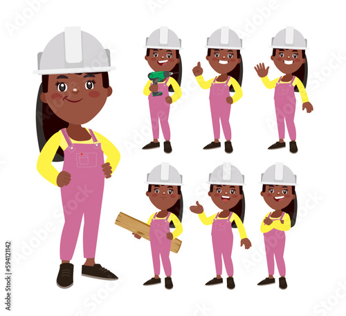 Set of worker with different poses