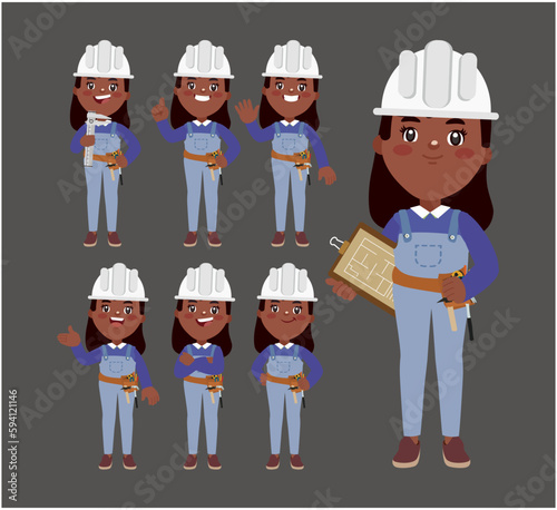 Set of worker with different poses