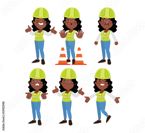 Set of worker with different poses