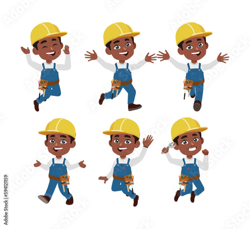 Set of worker with different poses