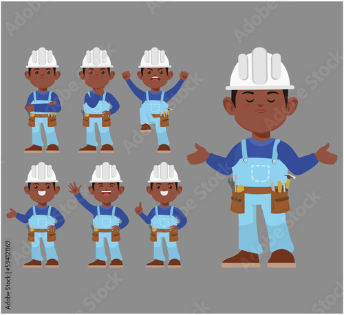 Set of worker with different poses