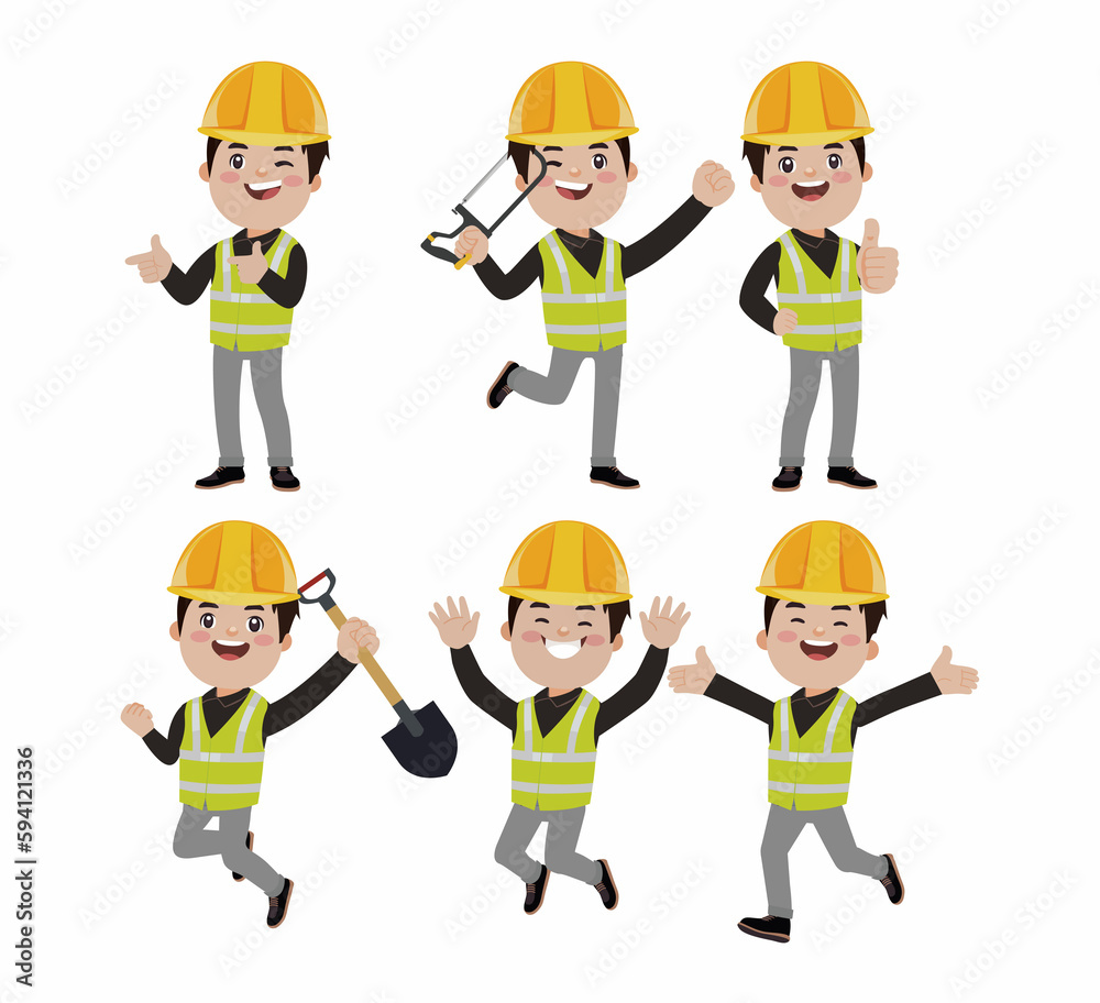 Set of worker with different poses Set of worker with different poses