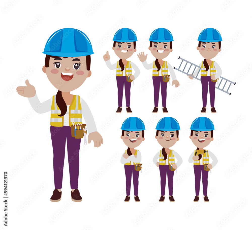 Set of worker with different poses Set of worker with different poses