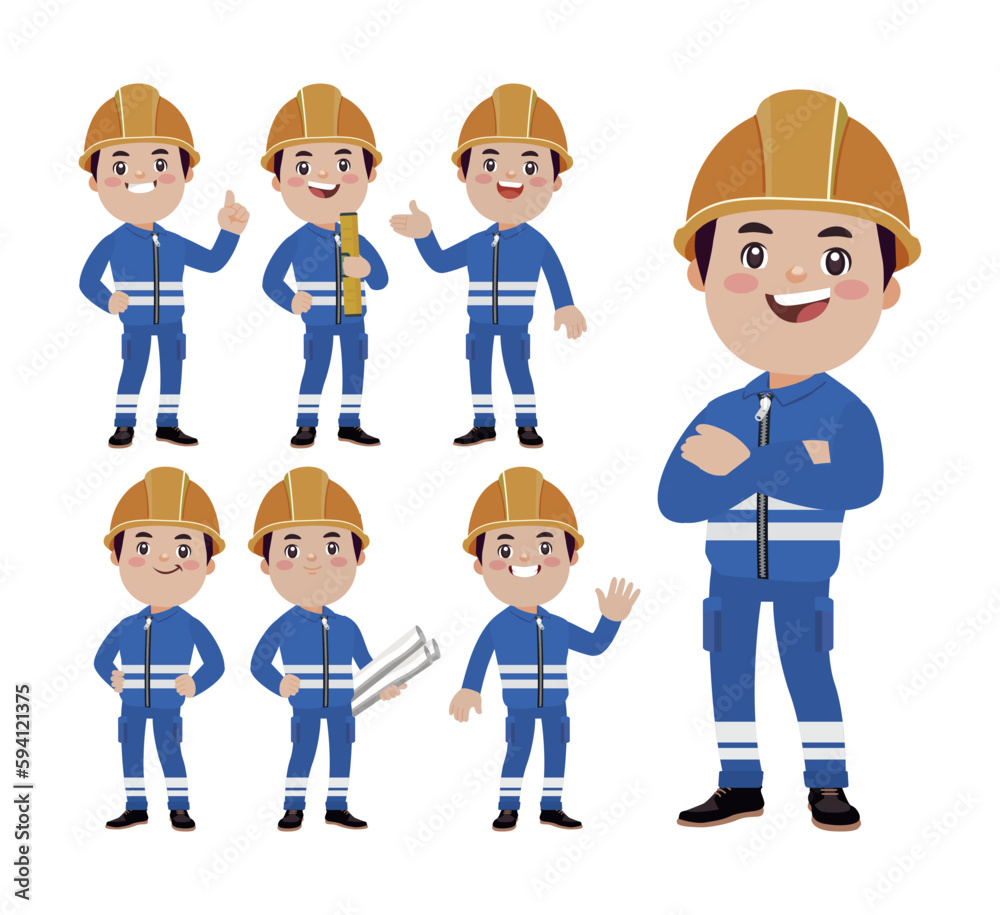 Set of worker with different poses Set of worker with different poses