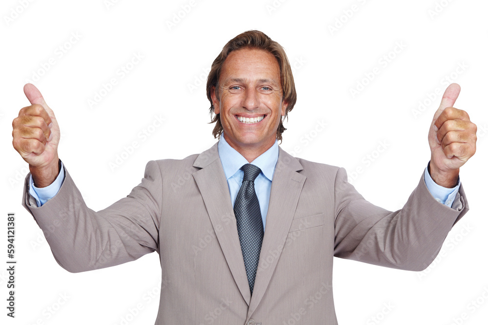Portrait, happy and business man with thumbs up isolated on a transparent png background. Success, hand gesture and mature person with like emoji for agreement, excellence or yes, approval or winning Portrait, happy and business man with thumbs up isolated on a transparent png background. Success, hand gesture and mature person with like emoji for agreement, excellence or yes, approval or winning