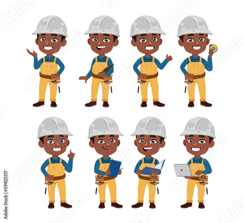 Set of worker with different poses