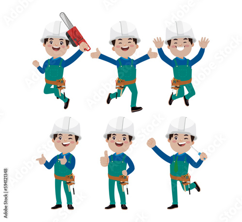 Set of worker with different poses