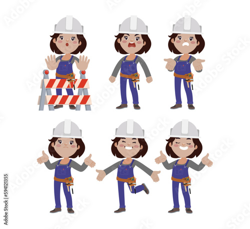 Set of worker with different poses