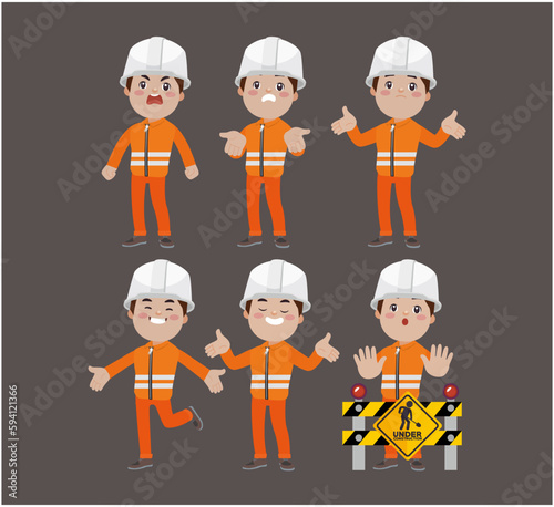 Set of worker with different poses