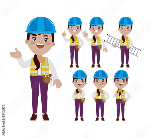 Set of worker with different poses