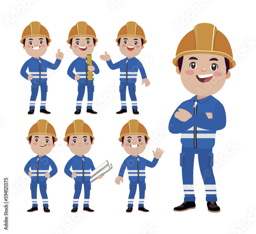 Set of worker with different poses