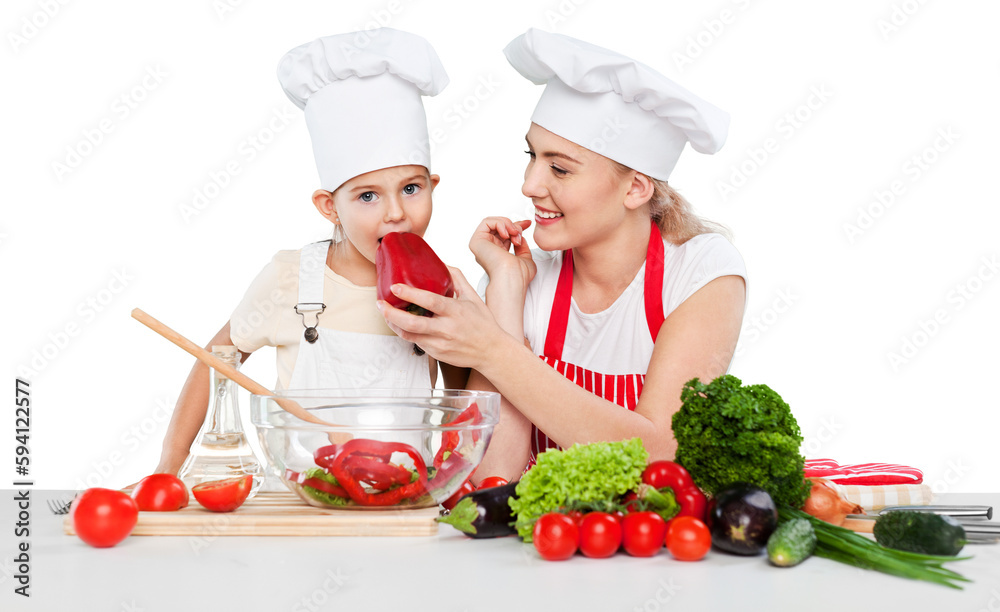 Mother and Daughter Having Fun in Kitchen Isolated Mother and Daughter Having Fun in Kitchen Isolated