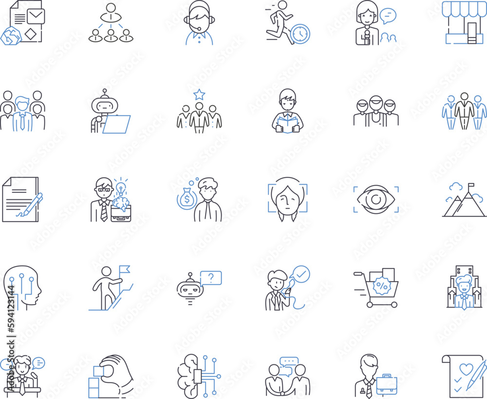 Professional trajectory line icons collection. Development, Advancement, Progression, Growth, Success, Achievement, Ascension vector and linear illustration. Promotion,Career,Journey outline signs set