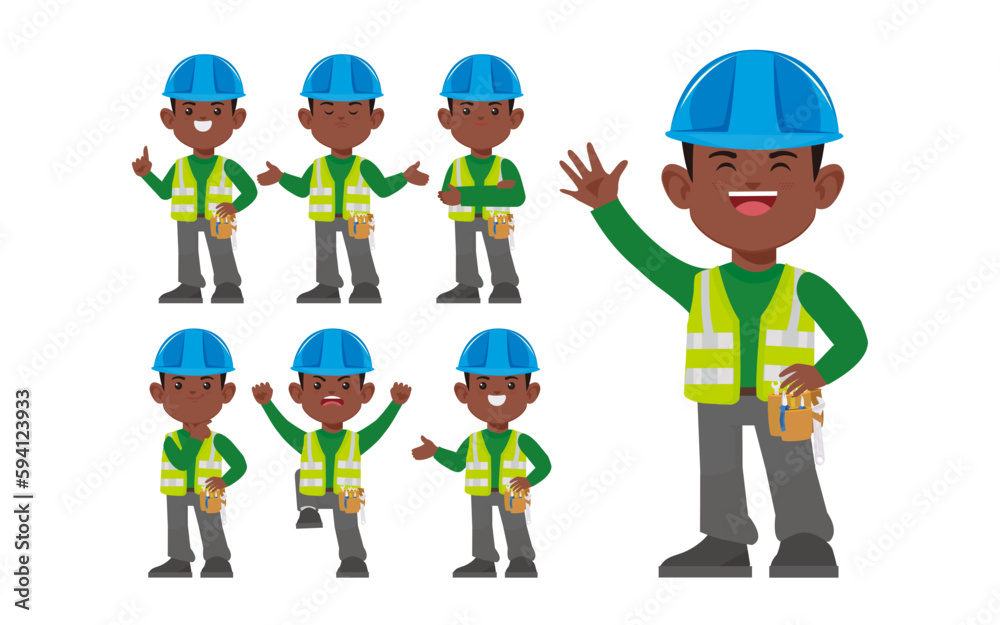 Set of worker with different poses Set of worker with different poses