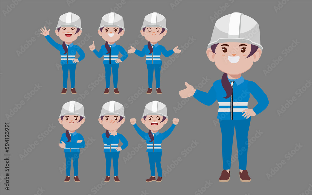 Set of worker with different poses