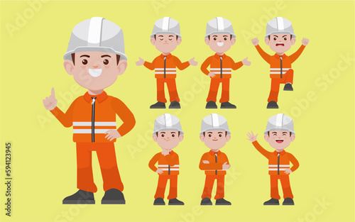 Set of worker with different poses