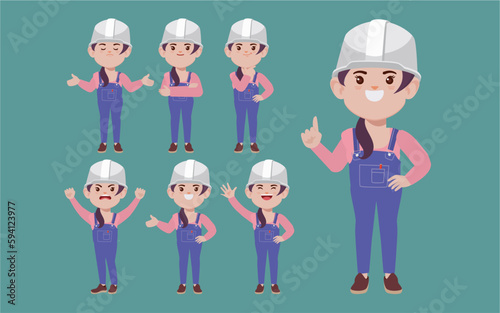 Set of worker with different poses