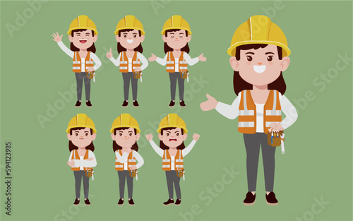 Set of worker with different poses